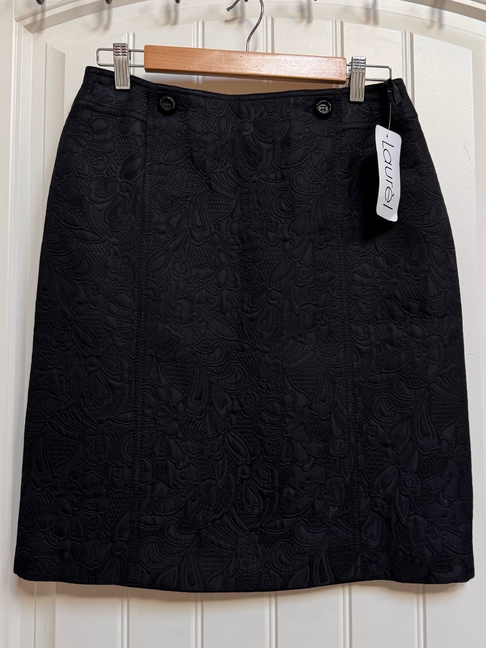 Laurel Black Wool Blend Textured Jacquard Pencil Skirt. Size 36/US 6 (Small)